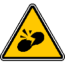 A warning sign with a picture of a cracked peanut shell