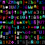 Pseudo-random, full-bright VGA characters in a grid on a black background